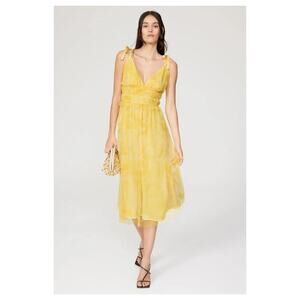 Louna Yellow Printed Midi Dress Yellow Tie Straps Fit & Flare Sundress Size M